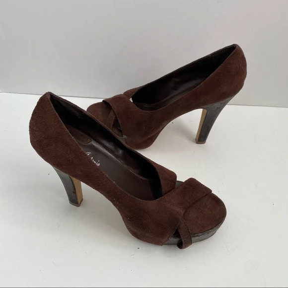 Michael Antonio Brown Suede Peep Toe Platform Heels - Picture 2 of 13